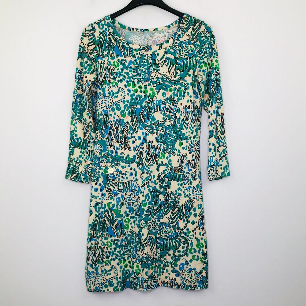Lilly Pulitzer XS Dress Beige Green Corine Sea Escapades in the Everglades BX28